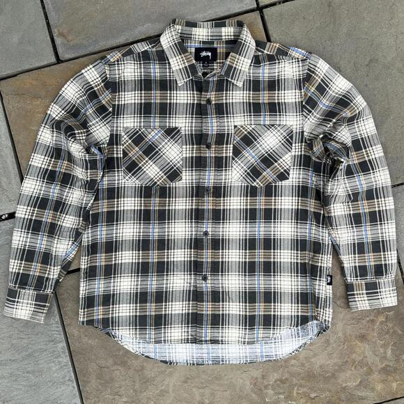 Stussy Plaid Brushed Flannel Button Down Shirt - Picture 1 of 8